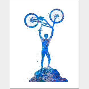 Downhill mountain bike blue Posters and Art